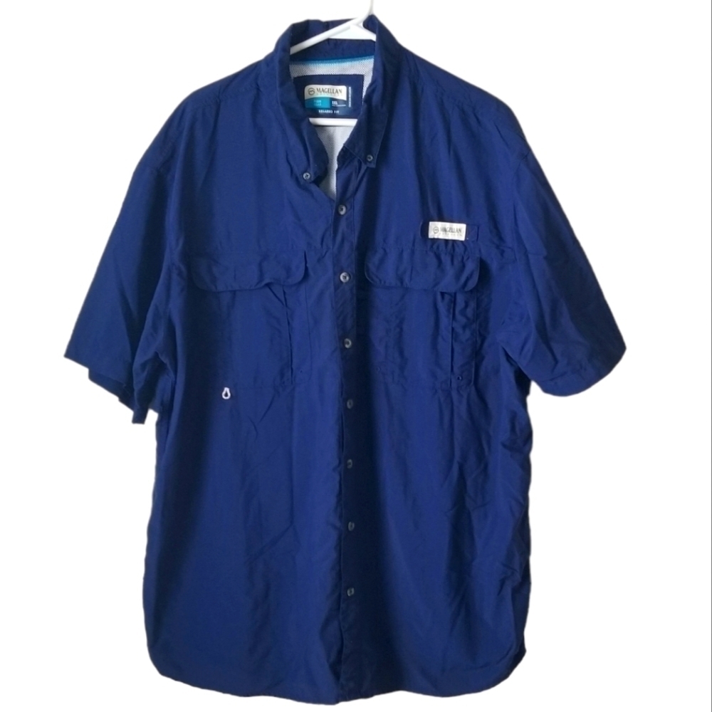 Magellan Outdoors Men's Laguna Madre Blue Short Sleeve Fishing Shirt Size 2XL